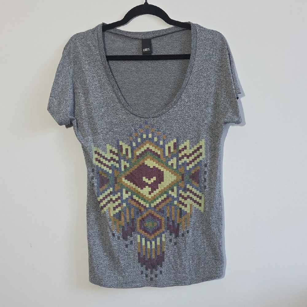 Obey - Gray Aztec Print Short Sleeve Top - Size M